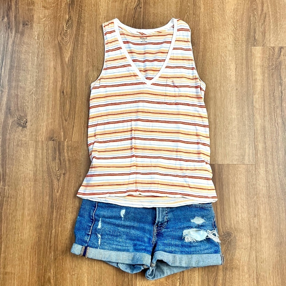 Madewell Striped V-Neck Tank Sz S